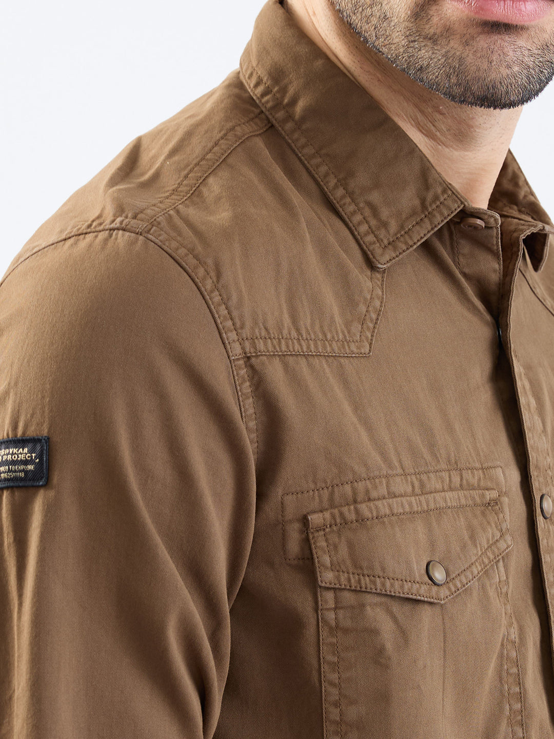 Spykar Bison Brown Slim Fit Casual Shirts For Men