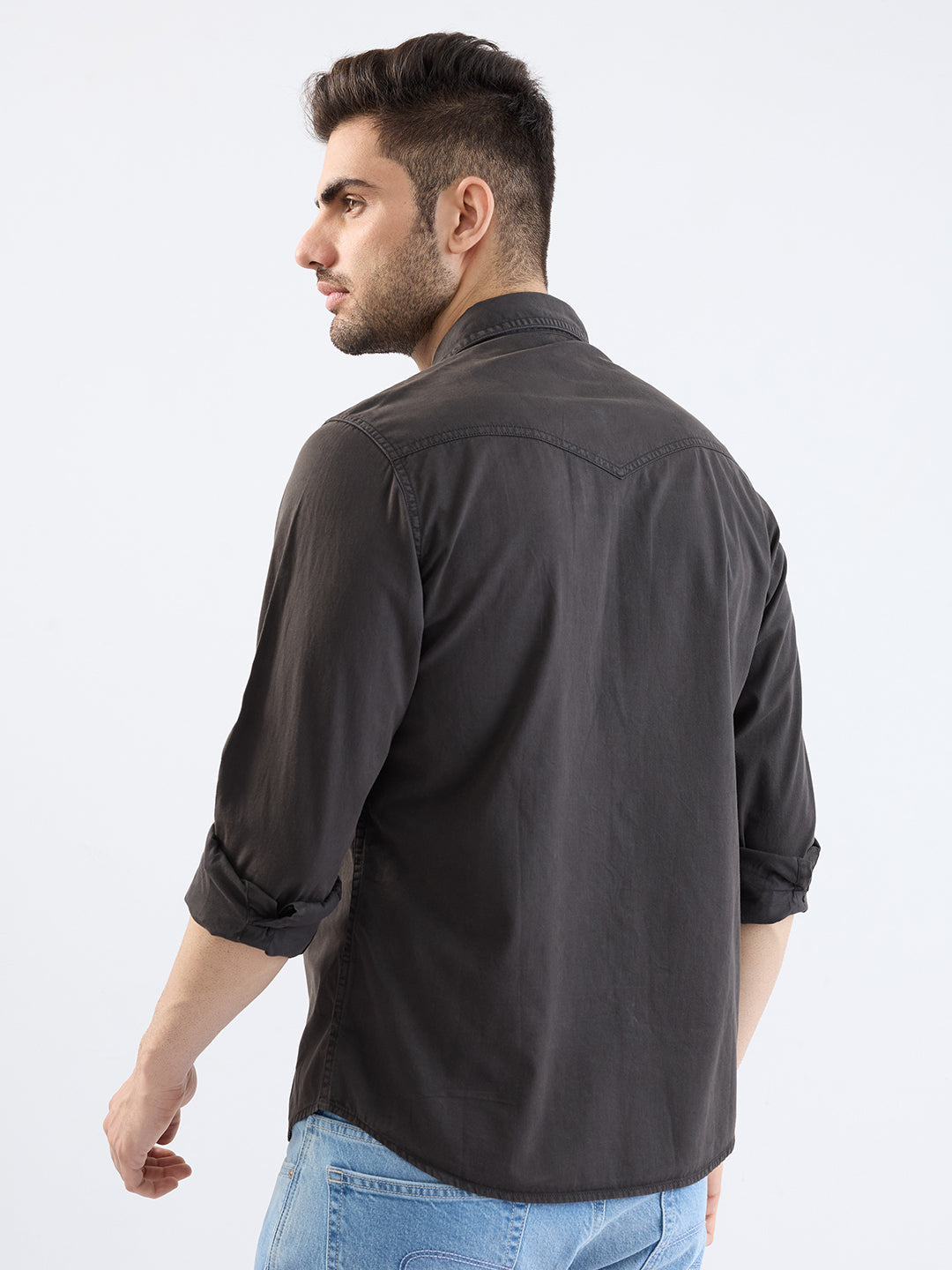 Spykar Charcoal Grey Slim Fit Casual Shirts For Men