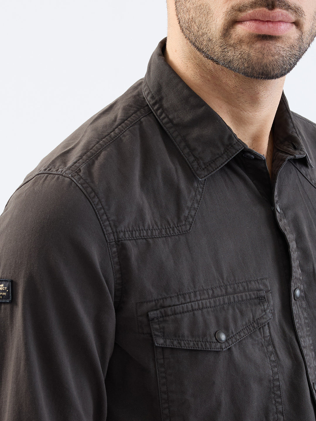Spykar Charcoal Grey Slim Fit Casual Shirts For Men