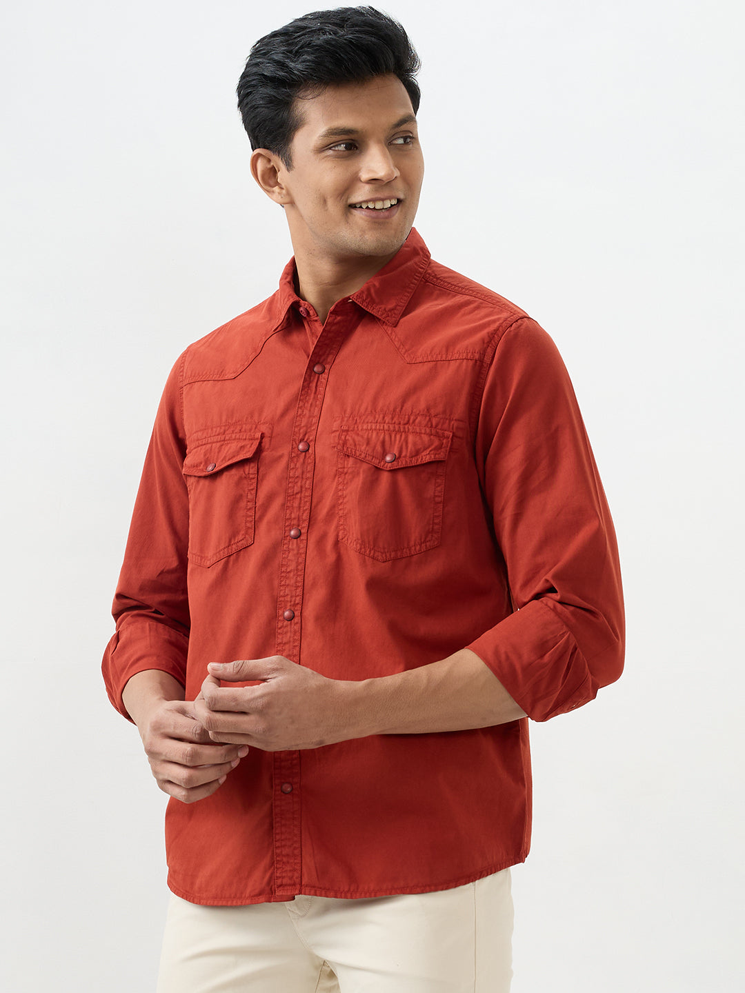Men Shirt Rust Slim Fit