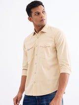 Men Shirt Beige Slim Fit
