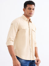 Men Shirt Beige Slim Fit