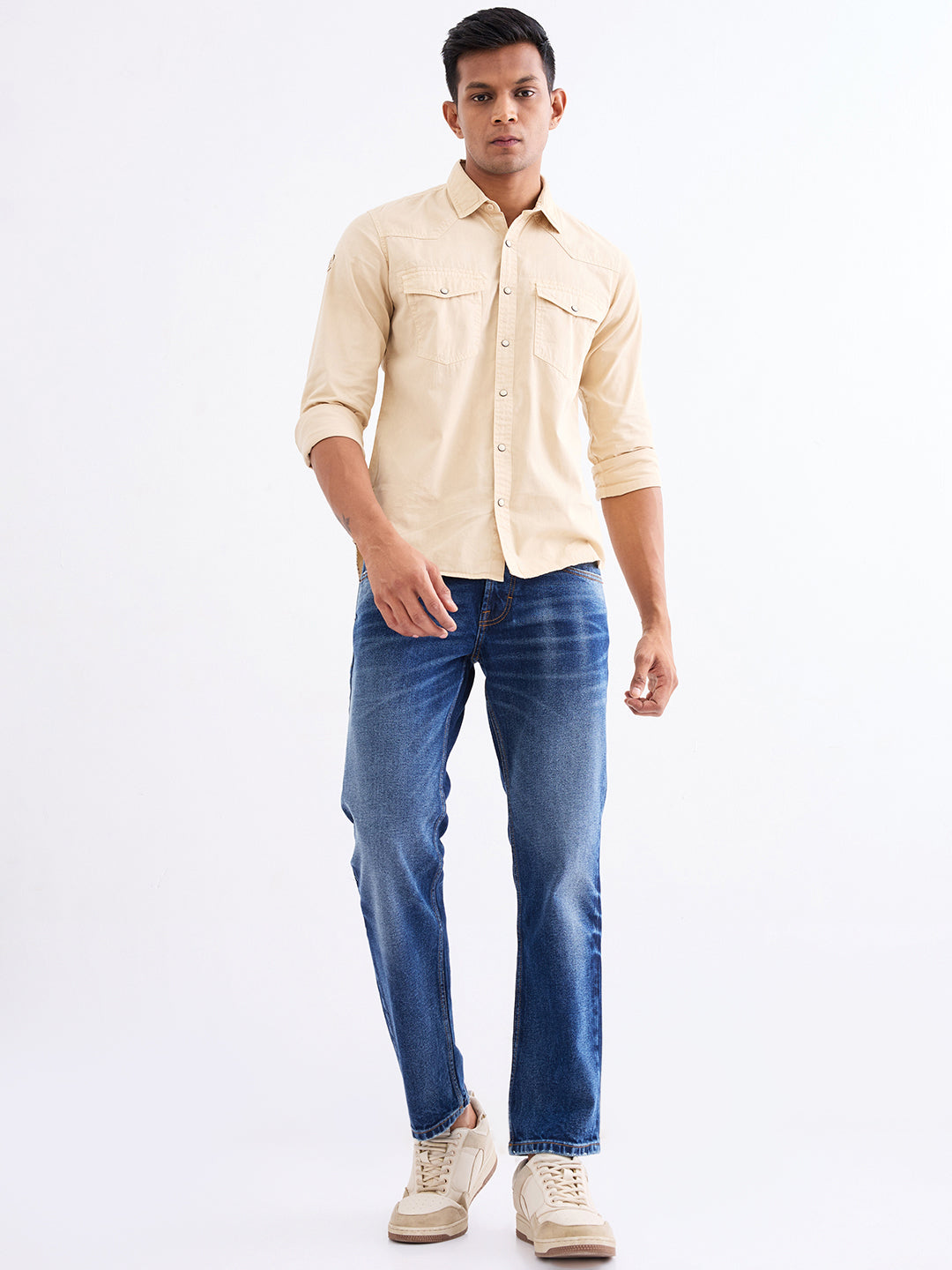 Spykar Taupe Beige Slim Fit Casual Shirts For Men