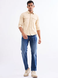 Men Shirt Beige Slim Fit