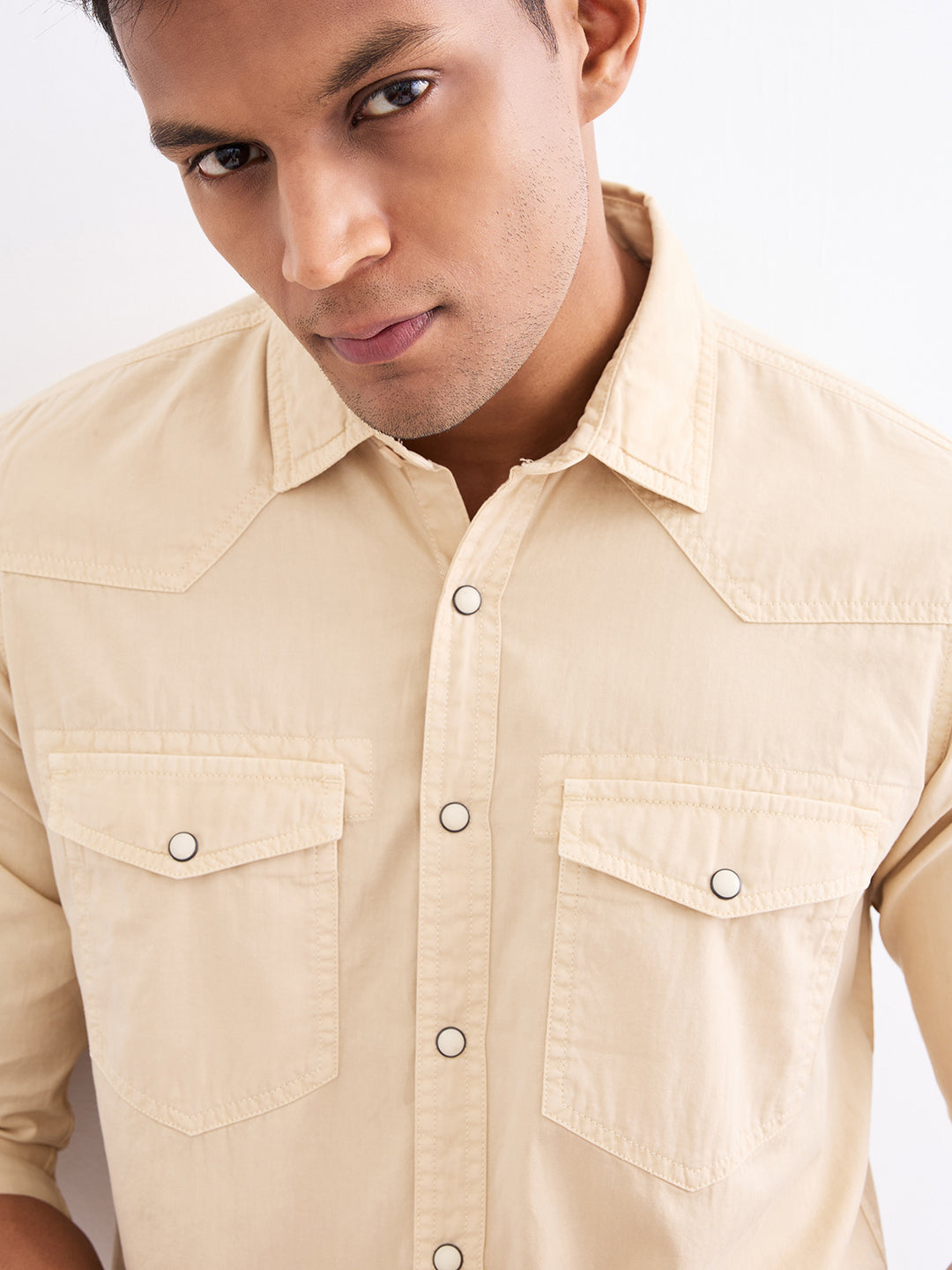 Men Shirt Beige Slim Fit