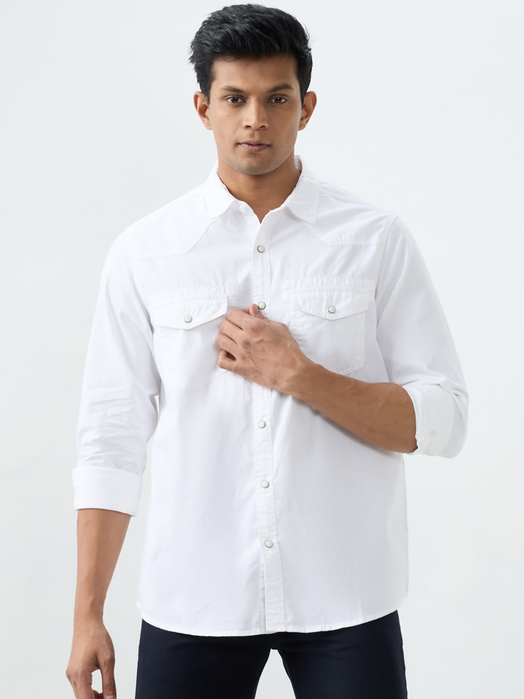 Men Shirt Solid White Slim Fit