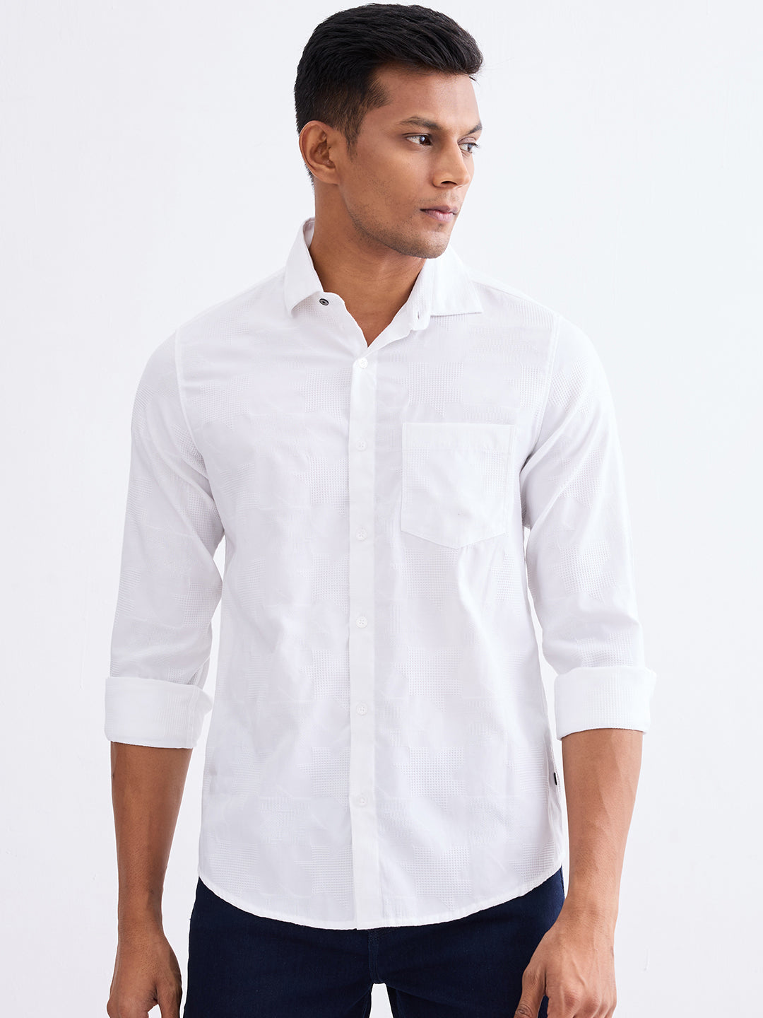 Spykar White Slim Fit Casual Shirts For Men