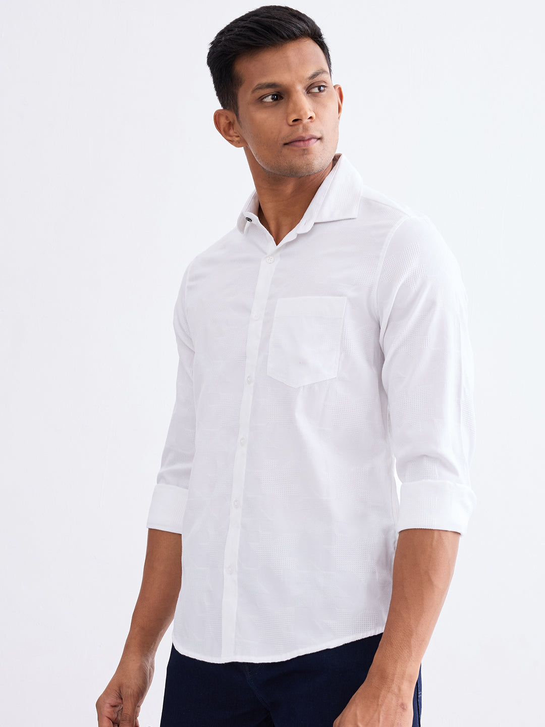Spykar White Slim Fit Casual Shirts For Men
