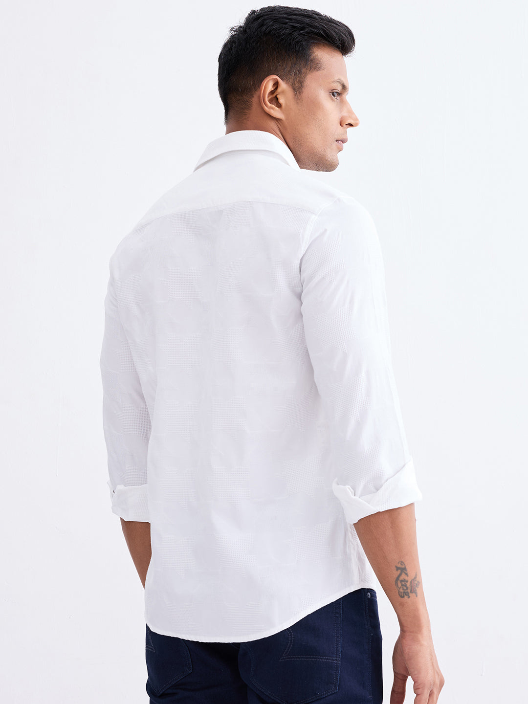 Spykar White Slim Fit Casual Shirts For Men