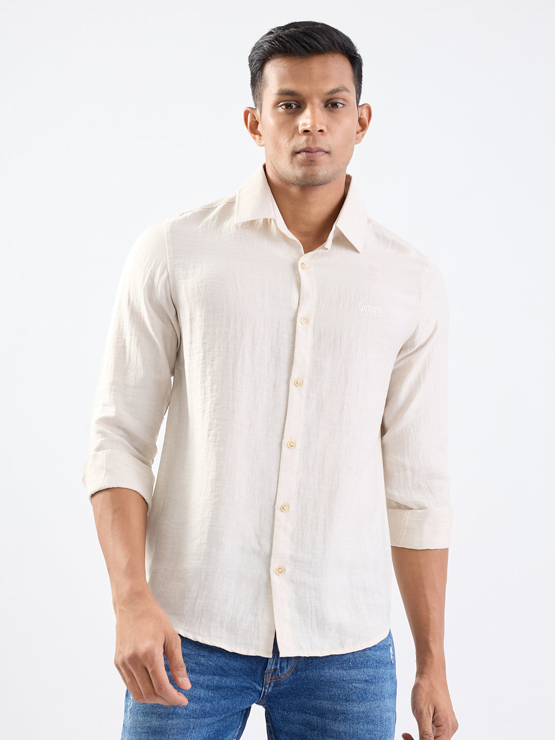 Spykar Light Fawn Slim Fit Casual Shirts For Men