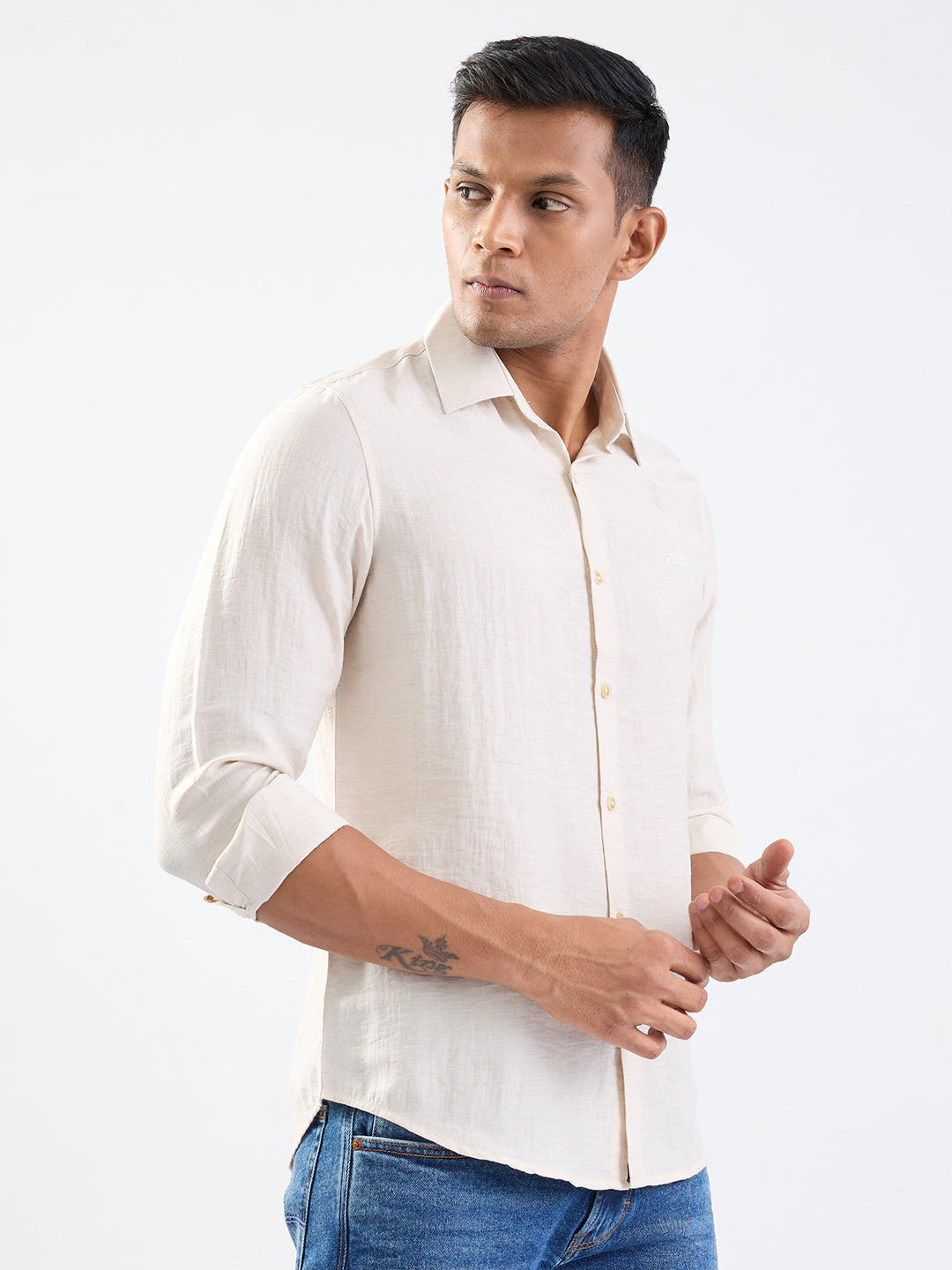Men Shirt Beige Slim Fit