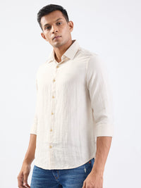 Men Shirt Beige Slim Fit
