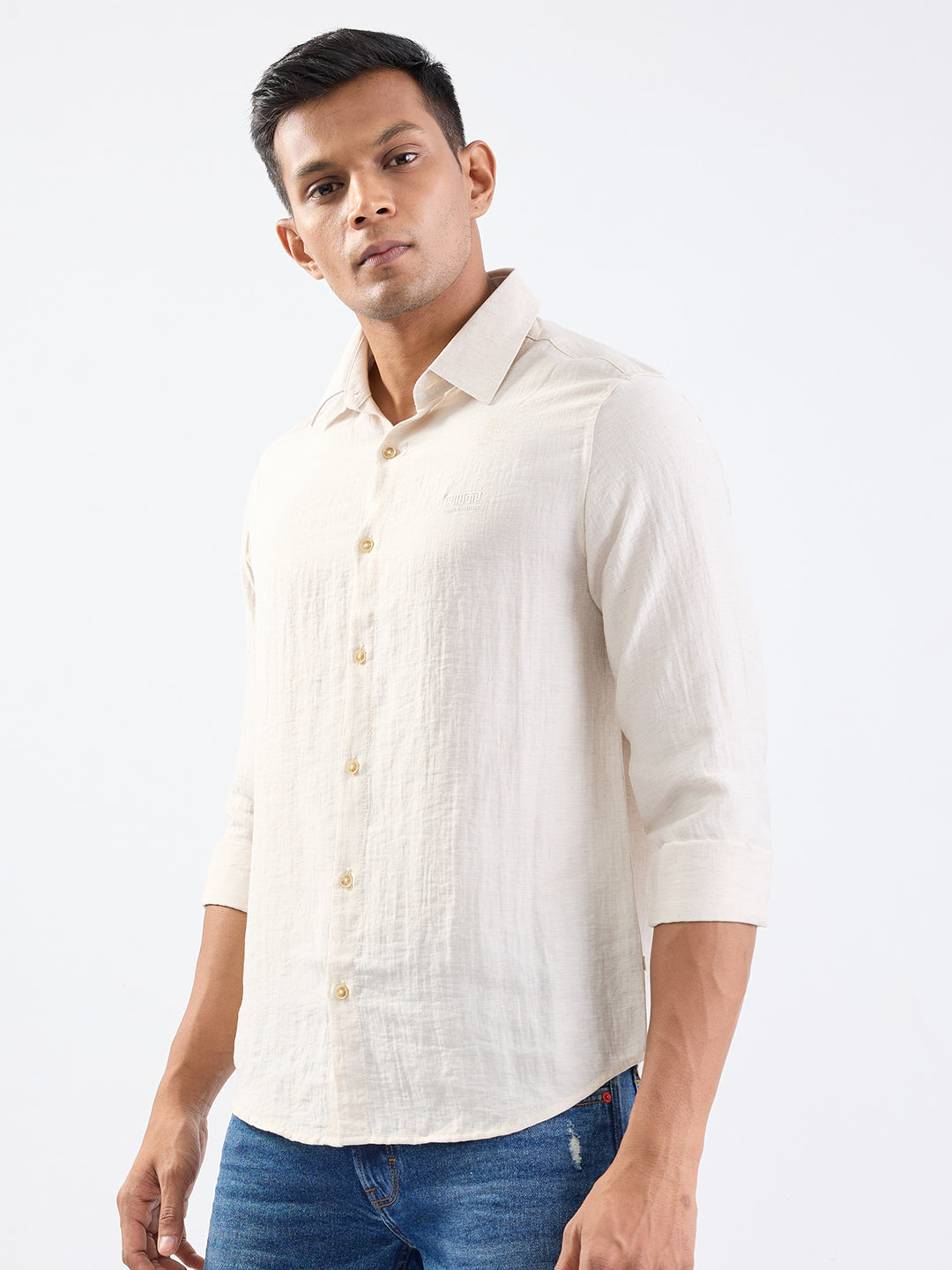 Men Shirt Beige Slim Fit