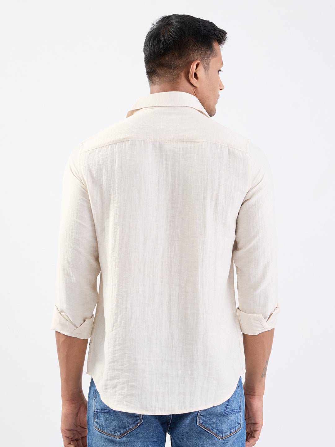 Men Shirt Beige Slim Fit