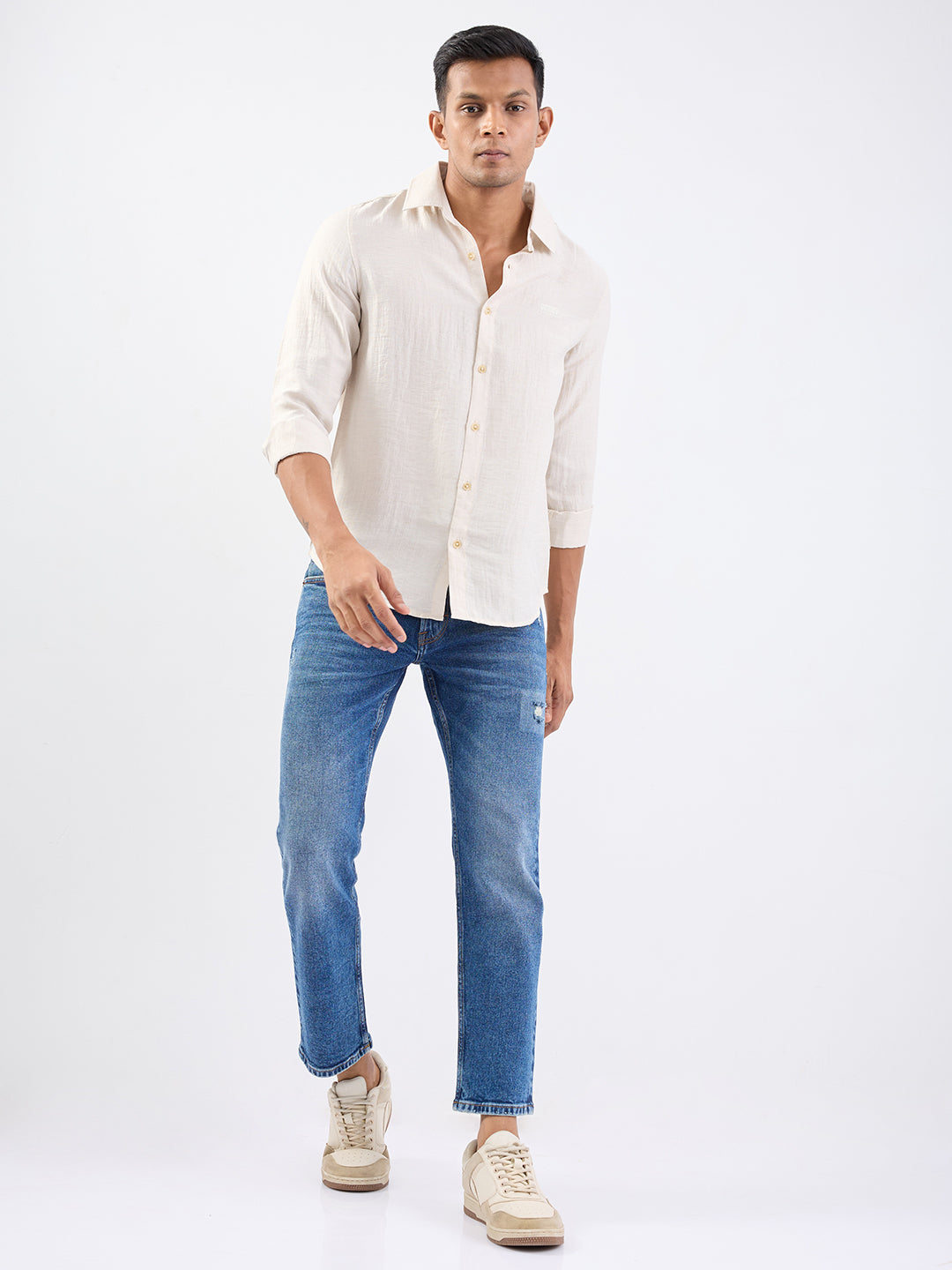 Spykar Light Fawn Slim Fit Casual Shirts For Men