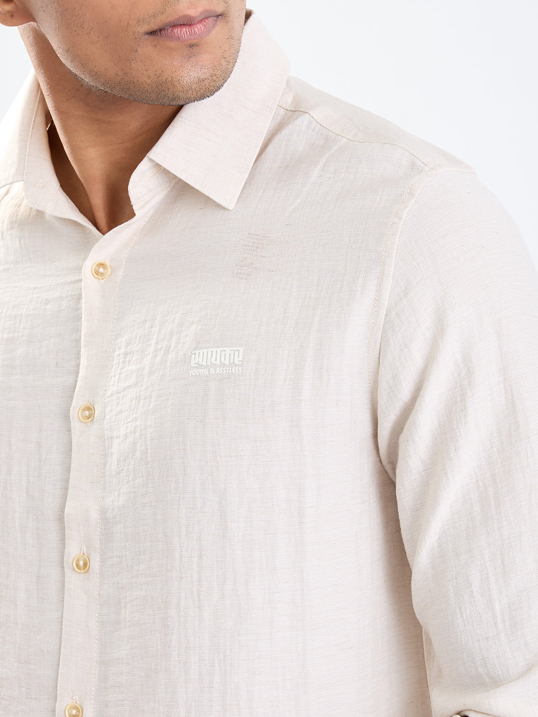 Men Shirt Beige Slim Fit