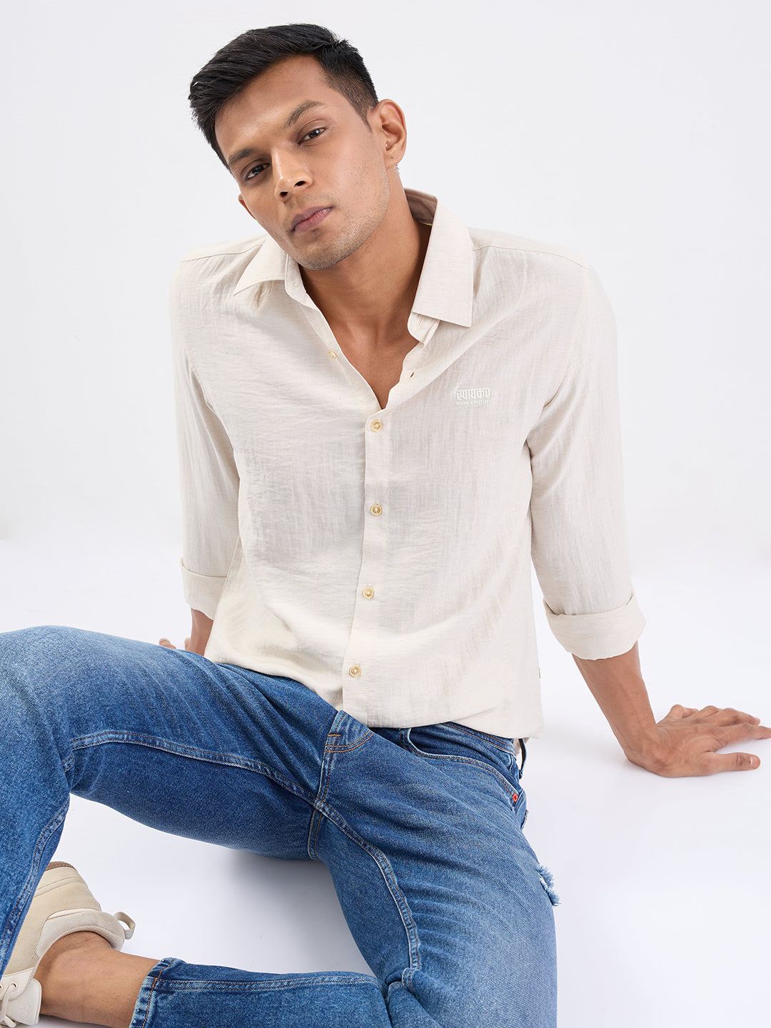 Spykar Light Fawn Slim Fit Casual Shirts For Men