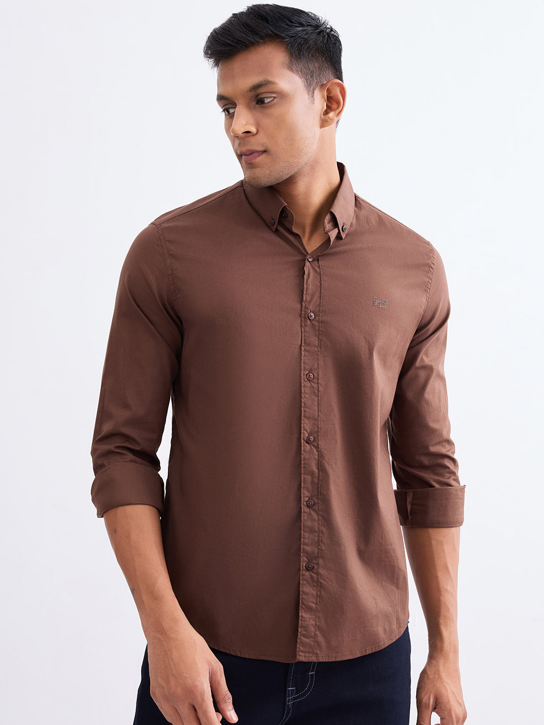 Spykar Bison Brown Slim Fit Casual Shirts For Men