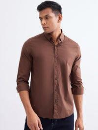 Men Shirt Brown Slim Fit