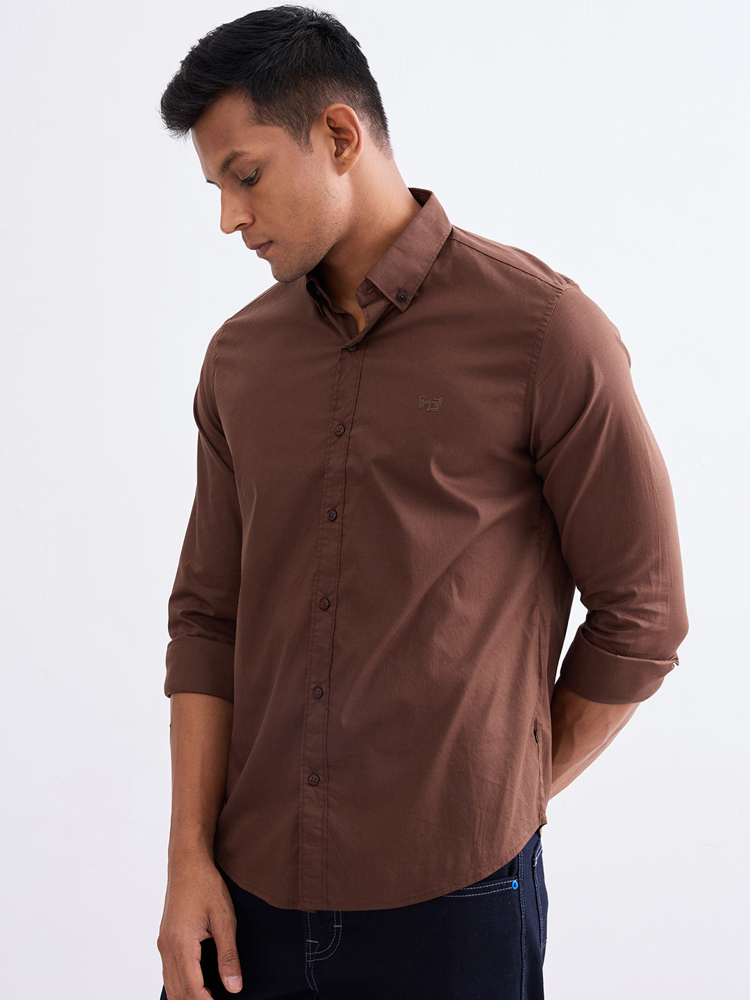 Spykar Bison Brown Slim Fit Casual Shirts For Men