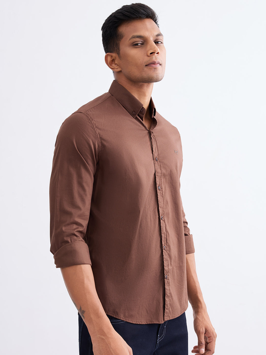 Spykar Bison Brown Slim Fit Casual Shirts For Men