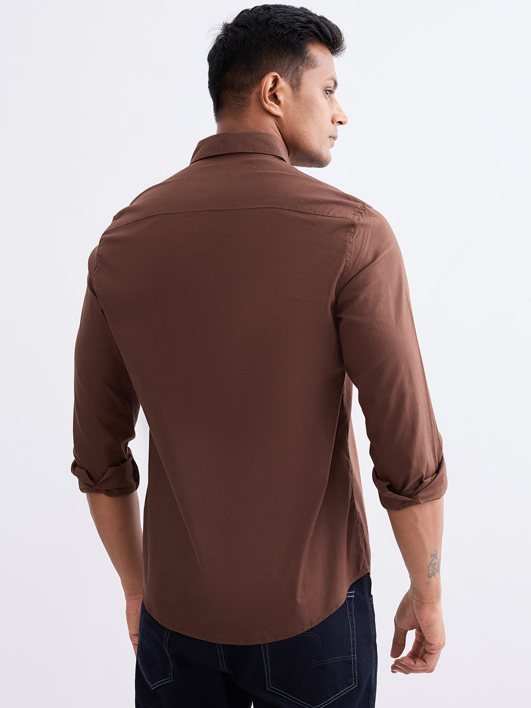 Spykar Bison Brown Slim Fit Casual Shirts For Men