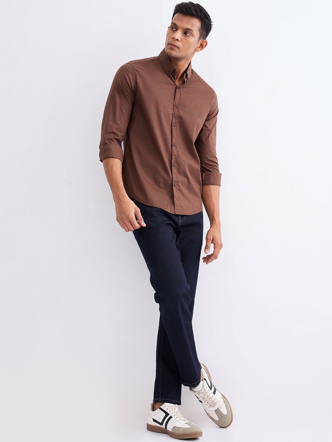 Spykar Bison Brown Slim Fit Casual Shirts For Men