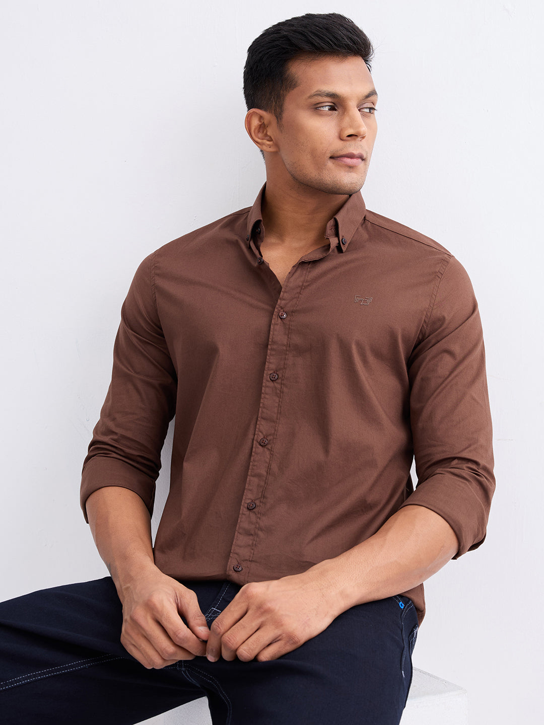 Spykar Bison Brown Slim Fit Casual Shirts For Men