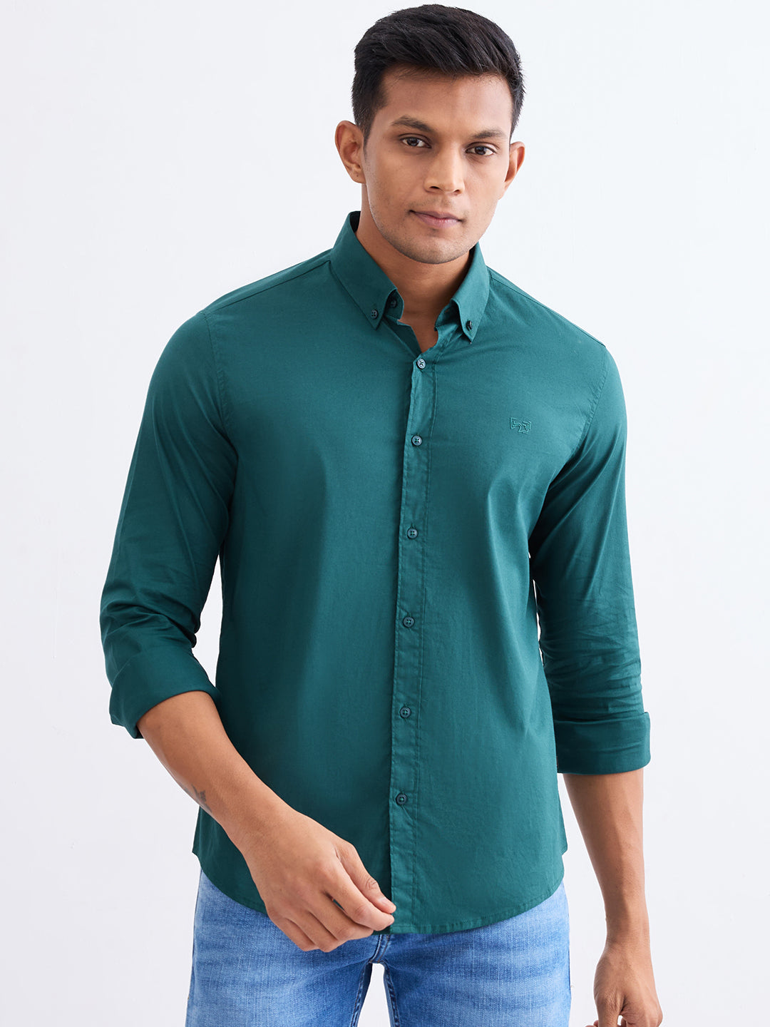 Spykar Botanical Green Slim Fit Casual Shirts For Men