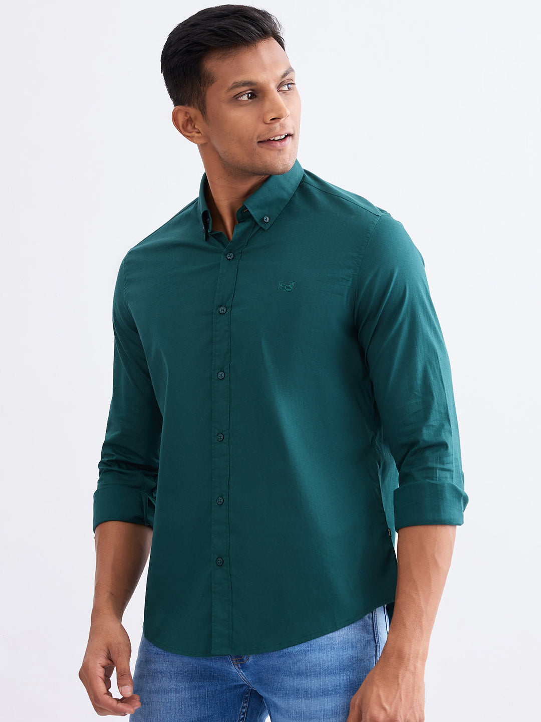 Spykar Botanical Green Slim Fit Casual Shirts For Men