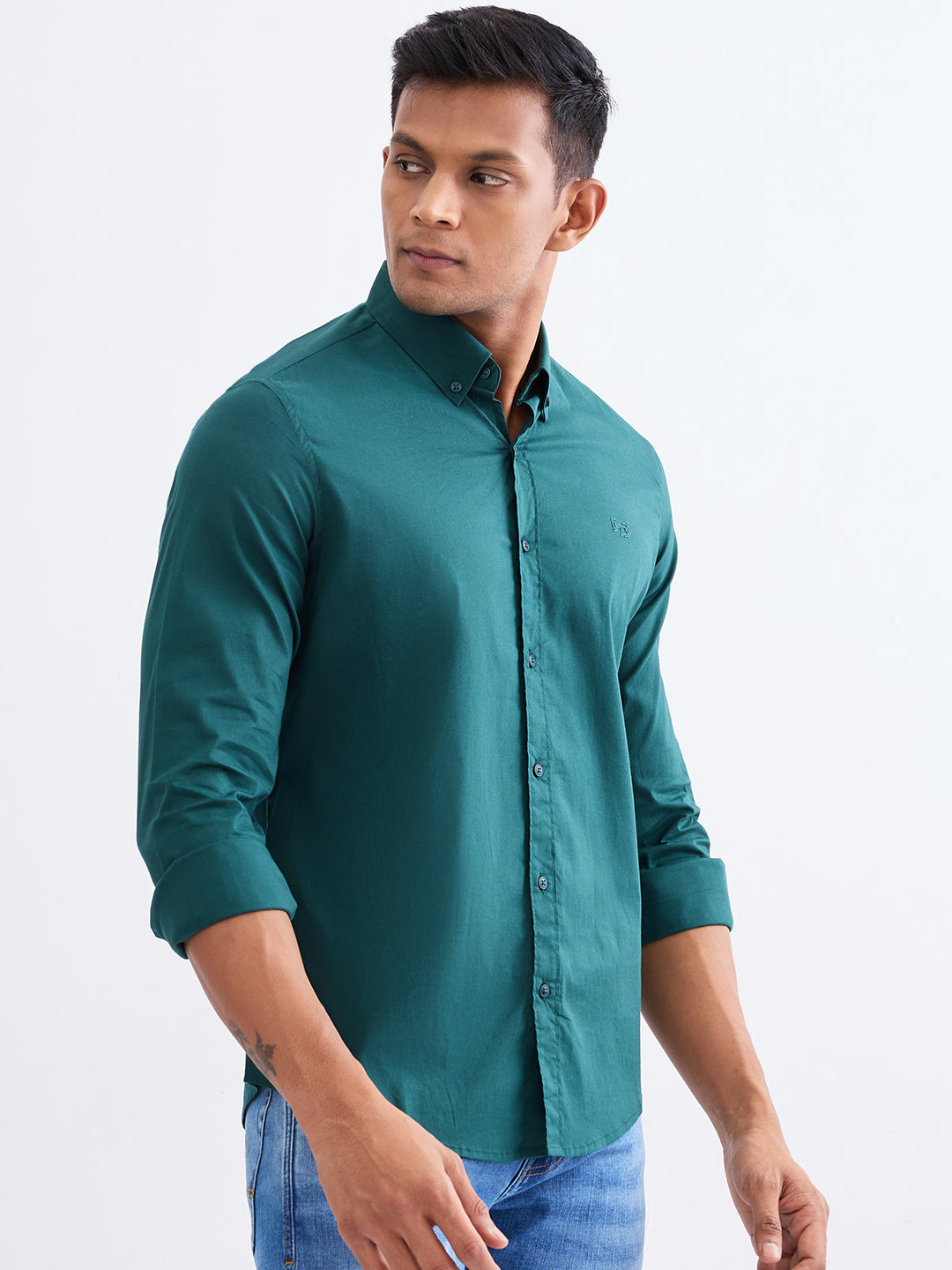 Spykar Botanical Green Slim Fit Casual Shirts For Men