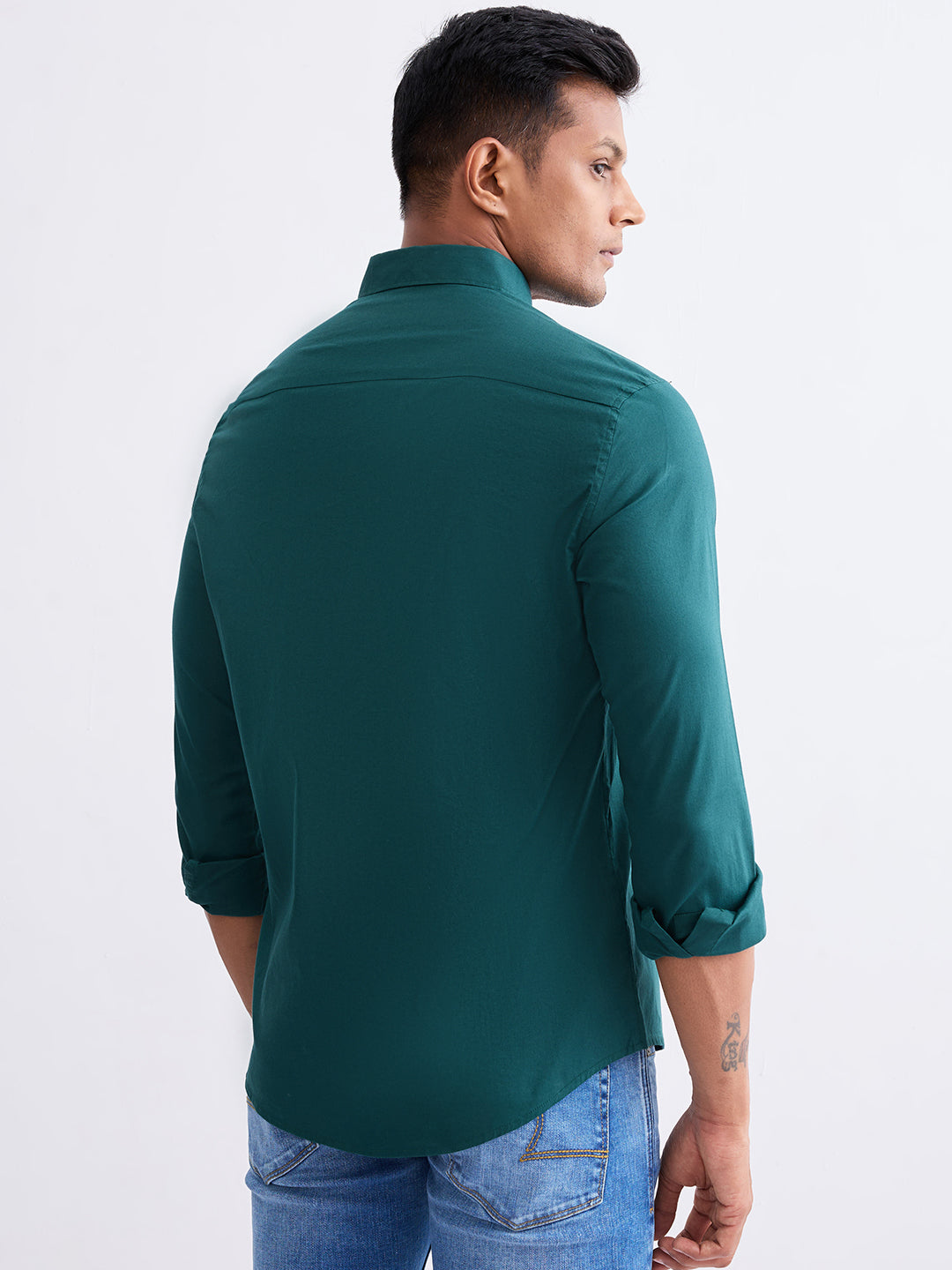 Spykar Botanical Green Slim Fit Casual Shirts For Men