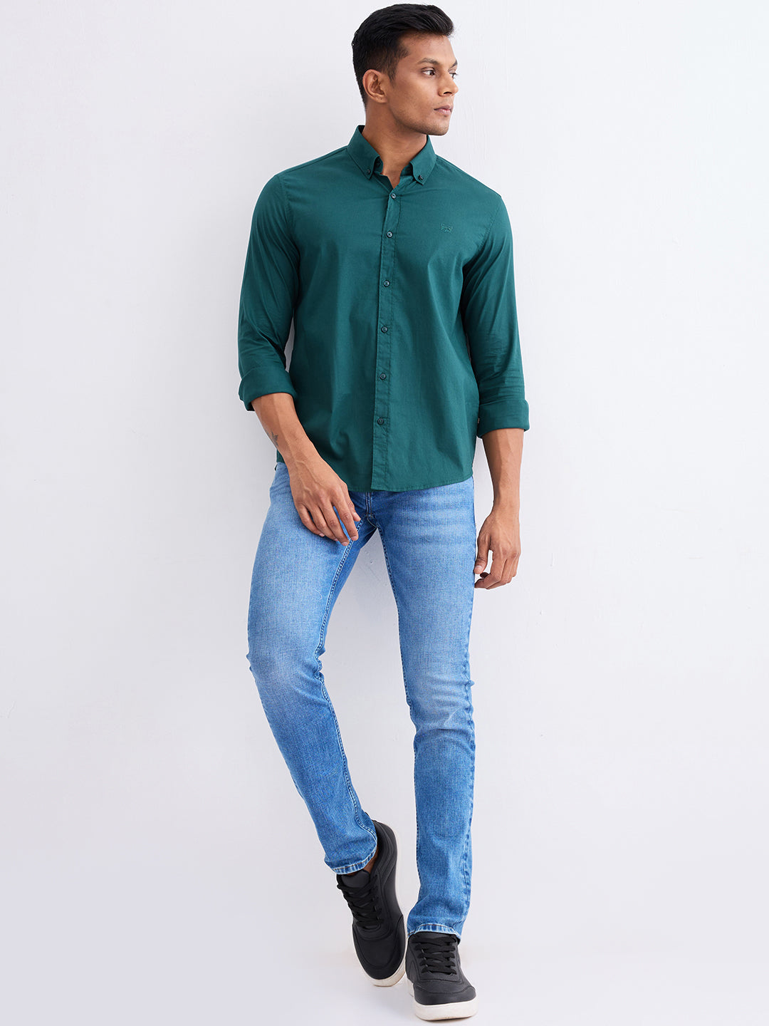 Spykar Botanical Green Slim Fit Casual Shirts For Men