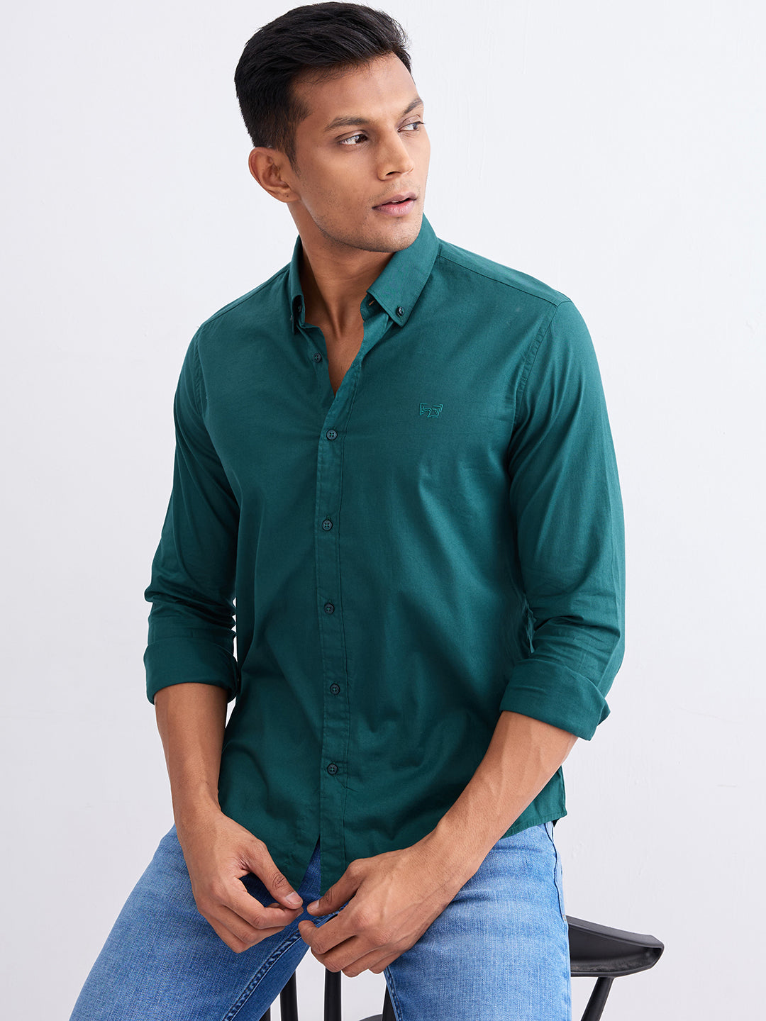 Spykar Botanical Green Slim Fit Casual Shirts For Men