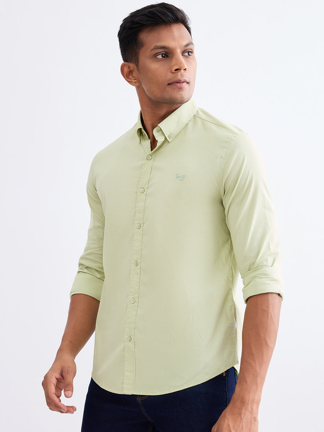 Spykar Lint Green Slim Fit Casual Shirts For Men