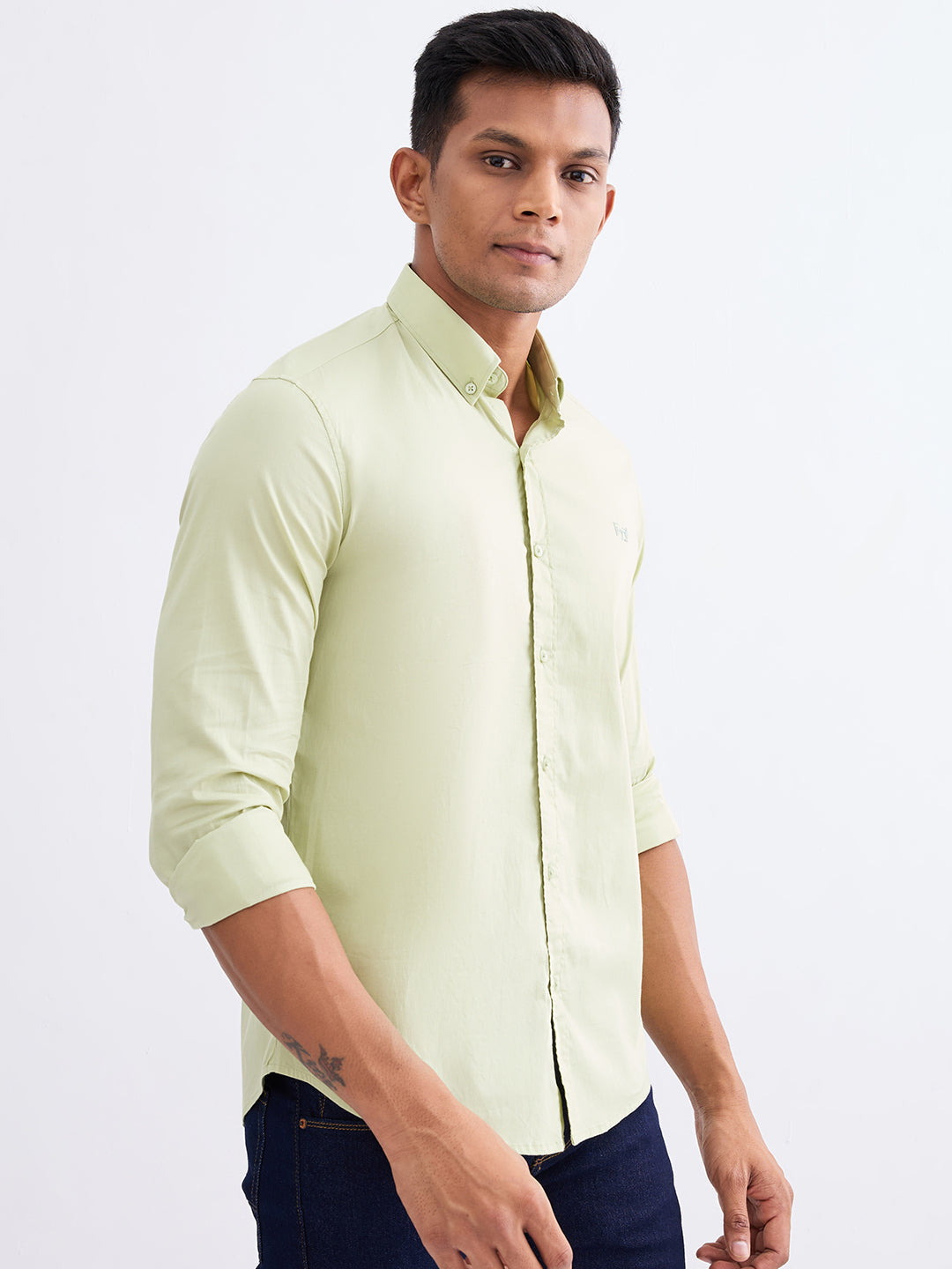 Spykar Lint Green Slim Fit Casual Shirts For Men