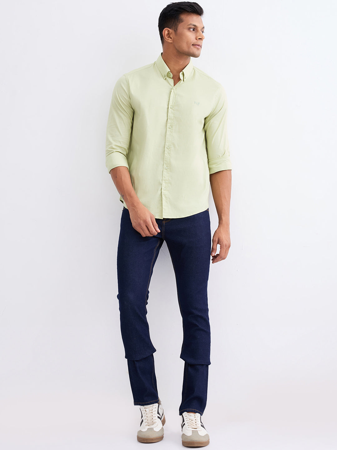 Spykar Lint Green Slim Fit Casual Shirts For Men