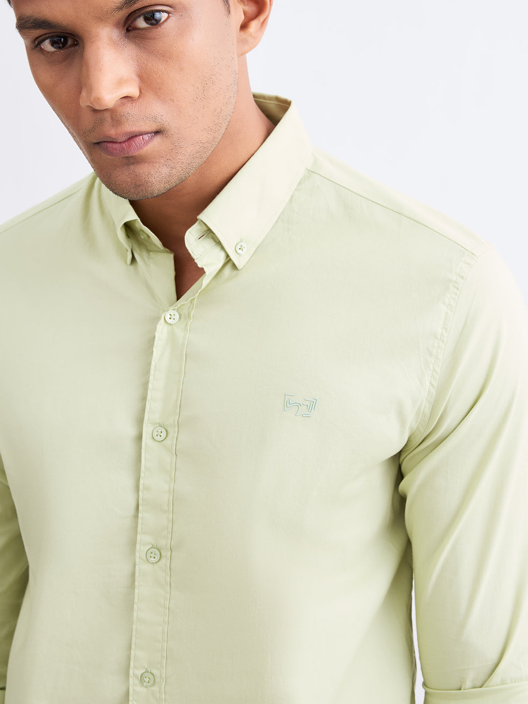 Spykar Lint Green Slim Fit Casual Shirts For Men