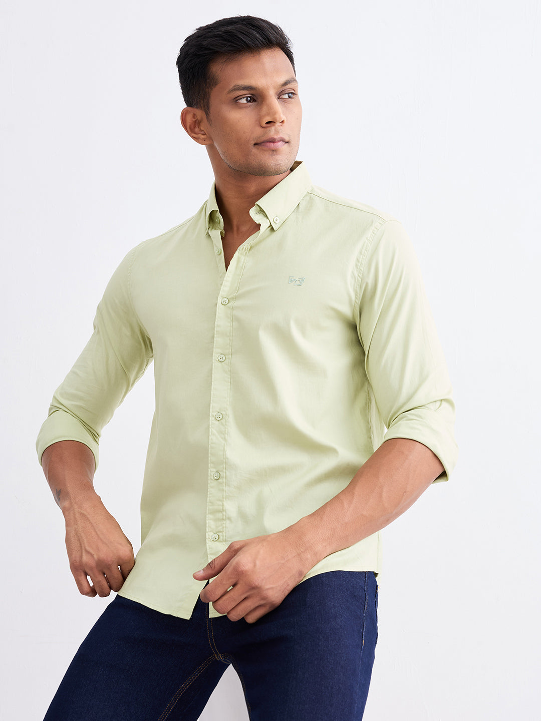 Spykar Lint Green Slim Fit Casual Shirts For Men