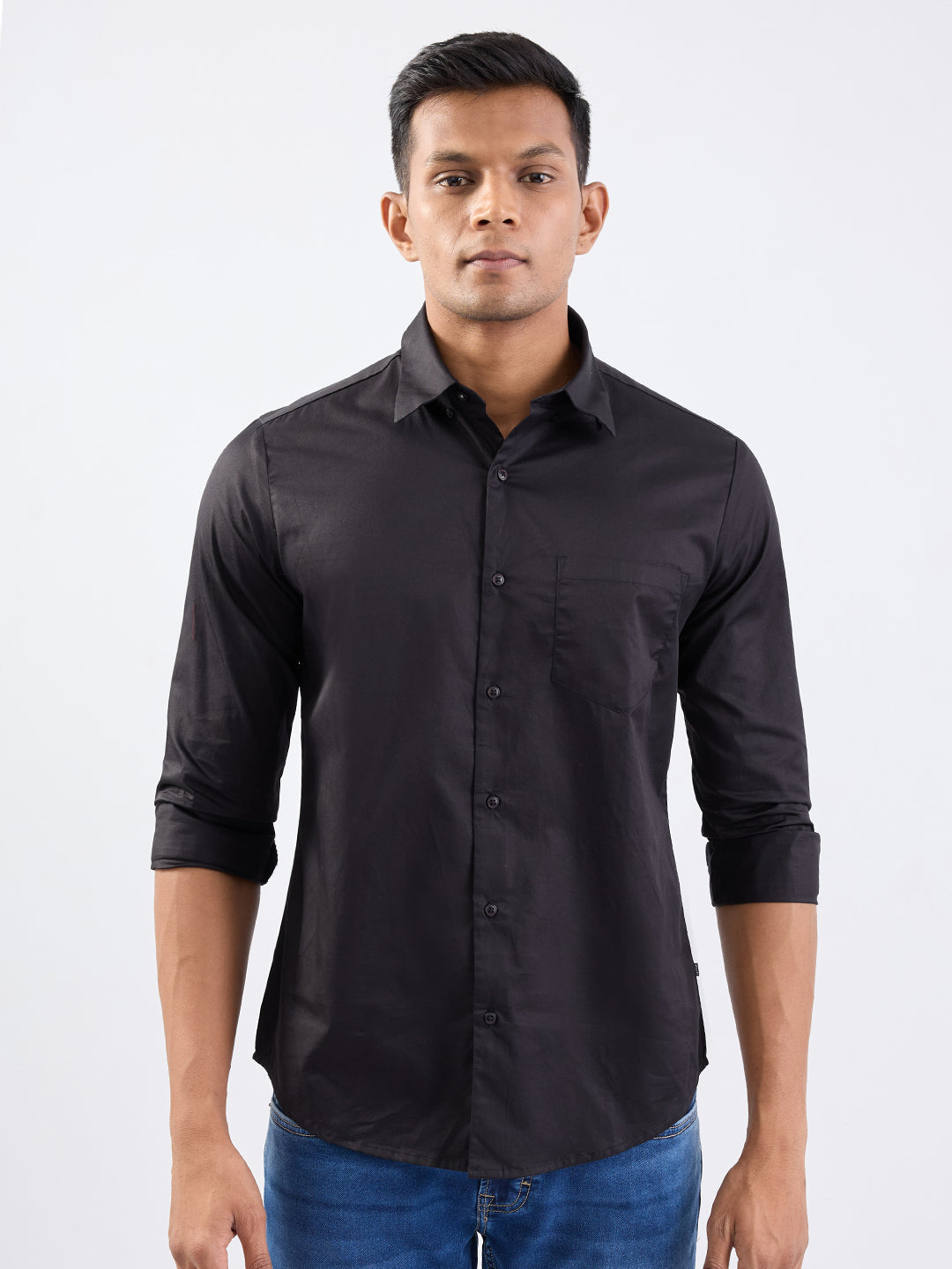 Spykar Black Slim Fit Casual Shirts For Men