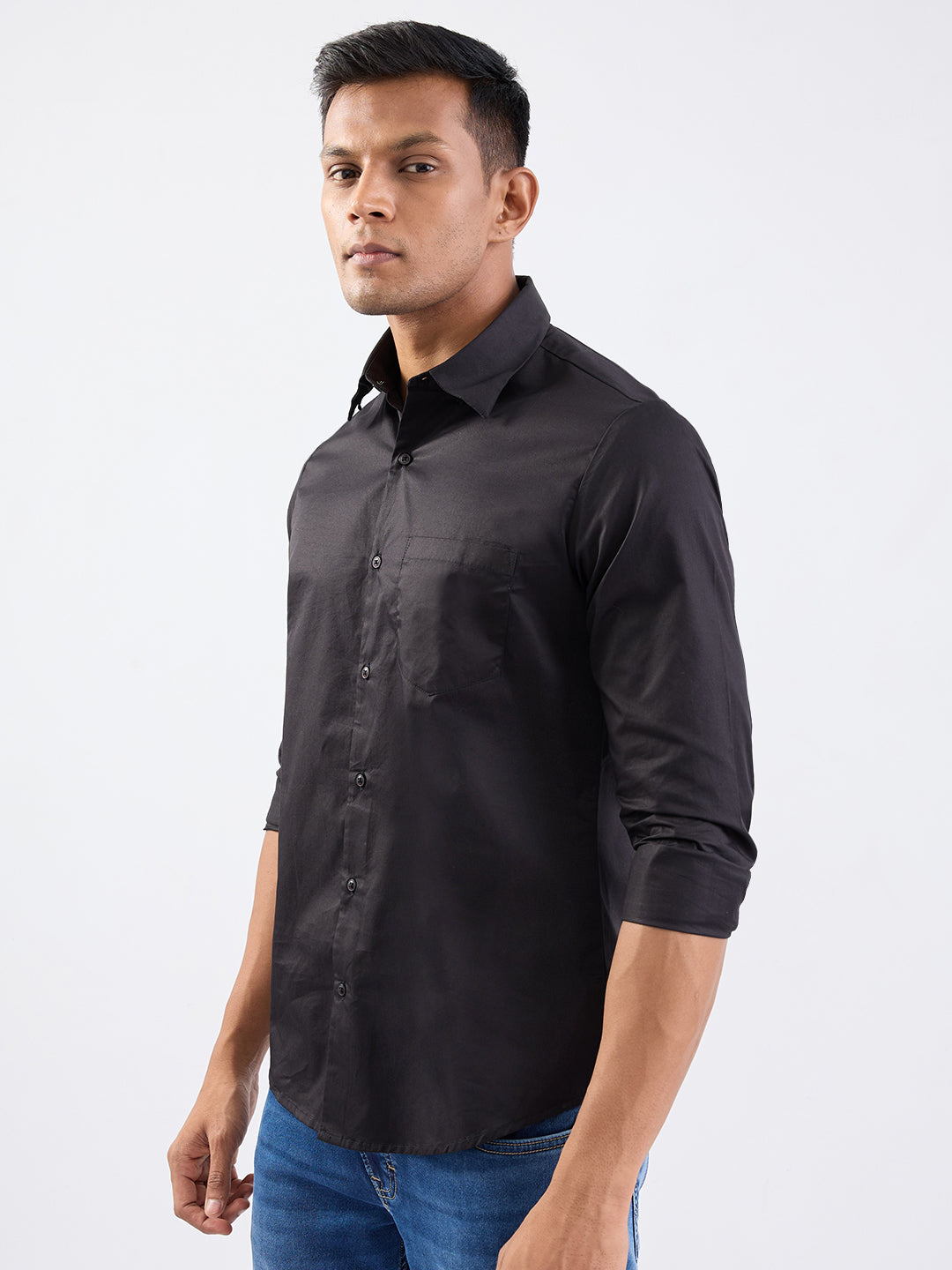 Spykar Black Slim Fit Casual Shirts For Men