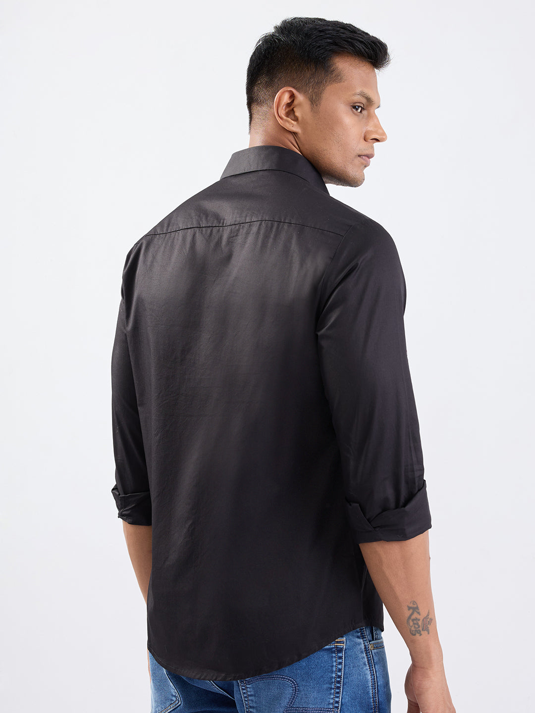 Spykar Black Slim Fit Casual Shirts For Men