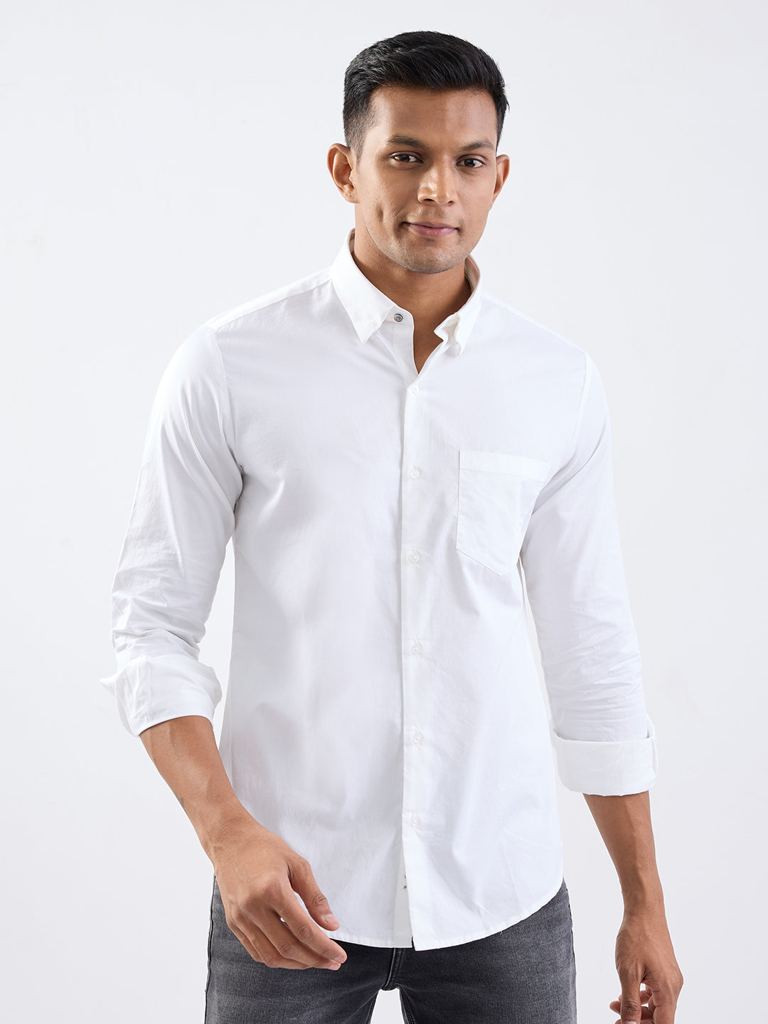 Spykar White Slim Fit Casual Shirts For Men