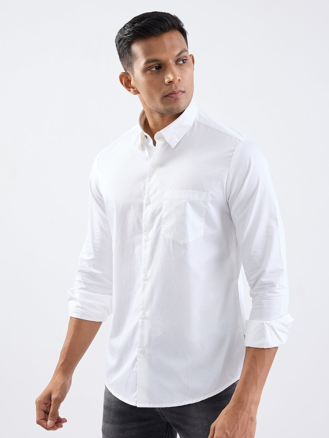 Spykar White Slim Fit Casual Shirts For Men