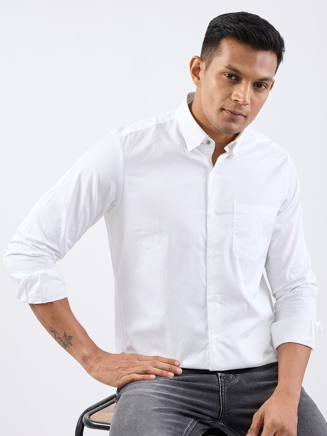 Spykar White Slim Fit Casual Shirts For Men