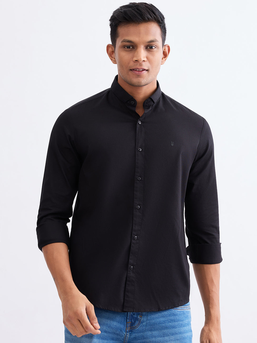 Spykar Black Slim Fit Casual Shirts For Men