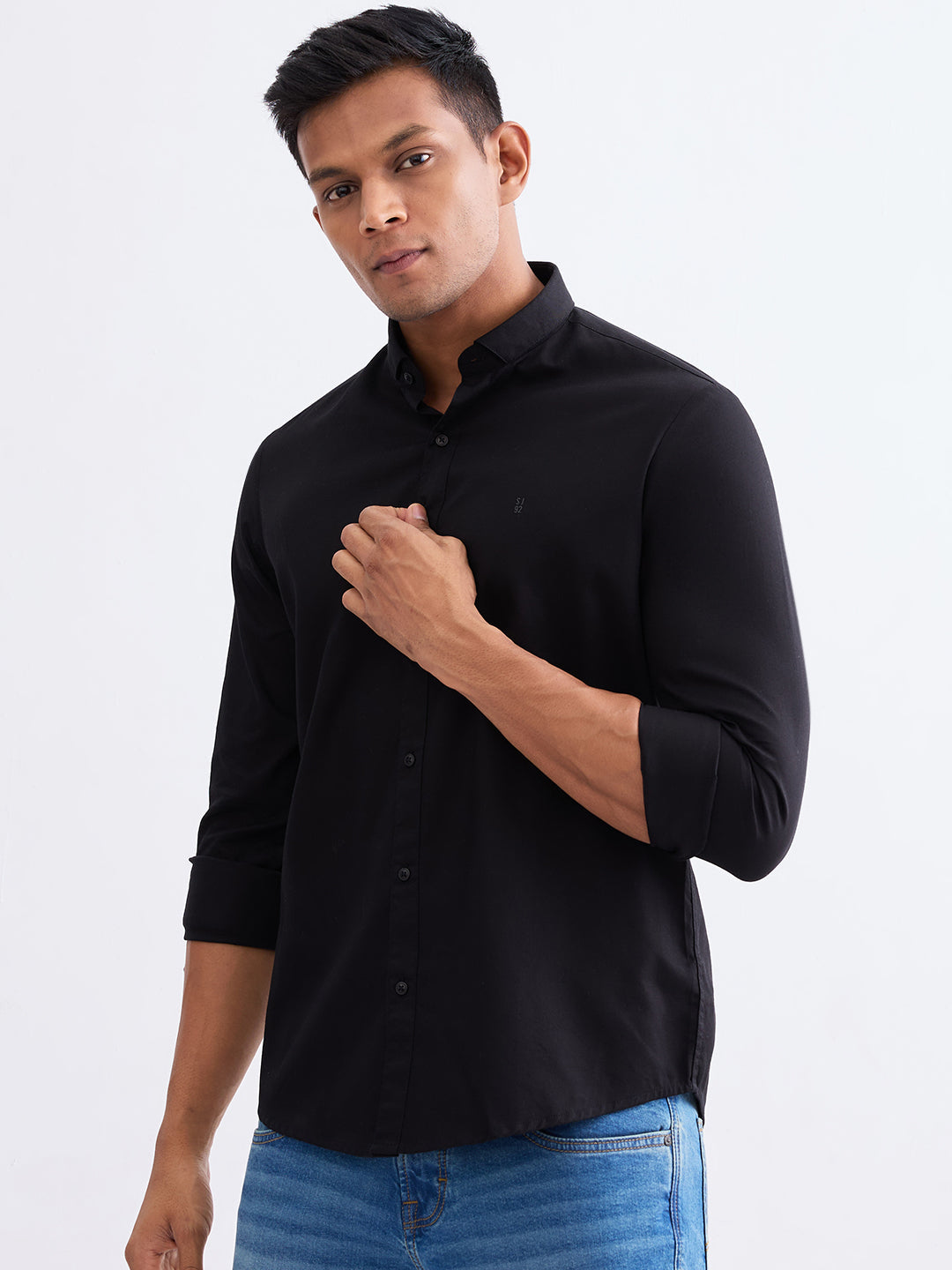 Spykar Black Slim Fit Casual Shirts For Men
