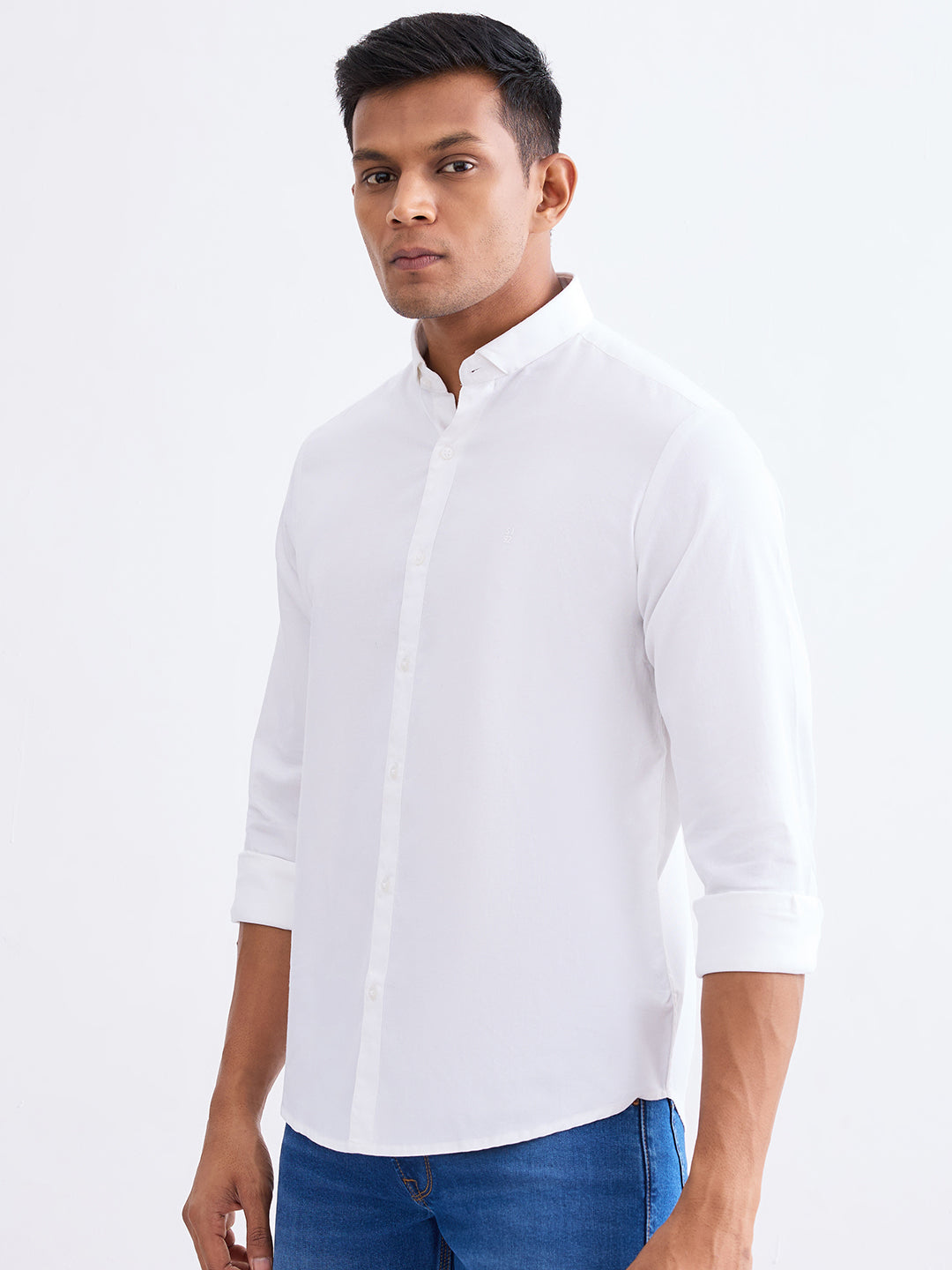 Spykar White Slim Fit Casual Shirts For Men