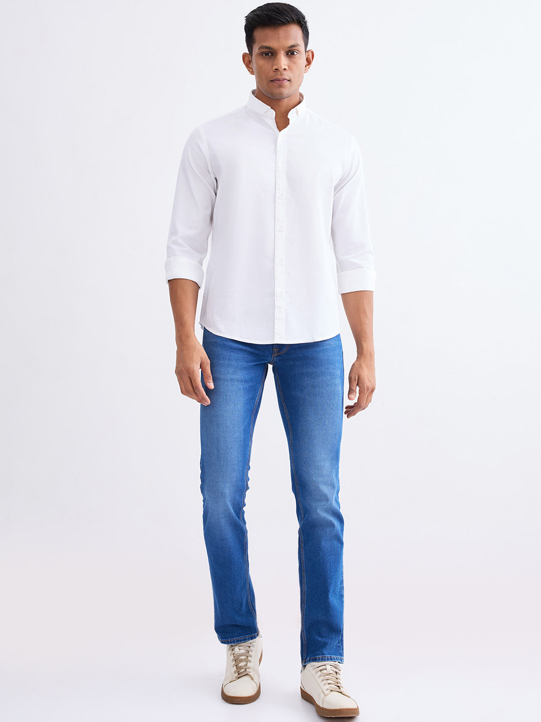Spykar White Slim Fit Casual Shirts For Men