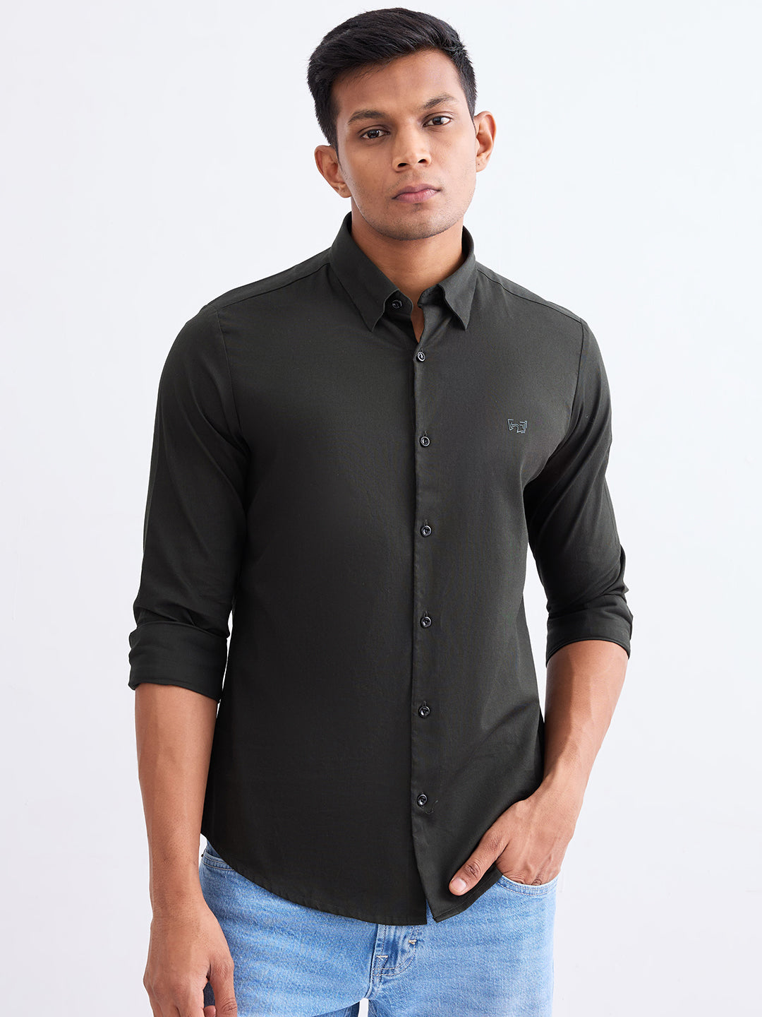 Spykar Botanical Green Slim Fit Casual Shirts For Men